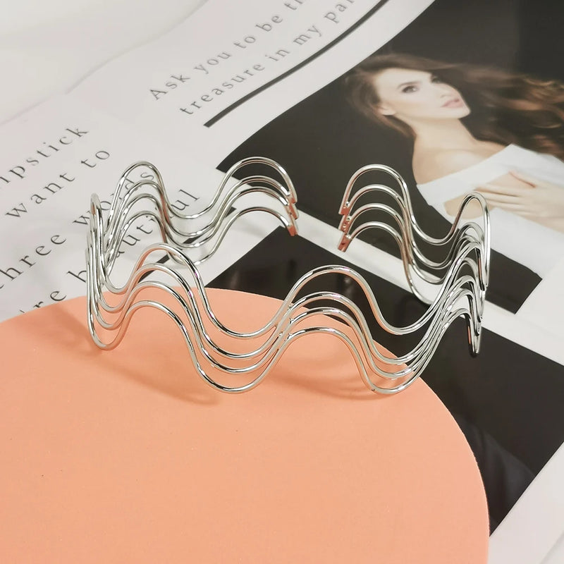 4-layer Wavelike Alloy Torques Chokers Necklaces Metal Bib Collar Necklace