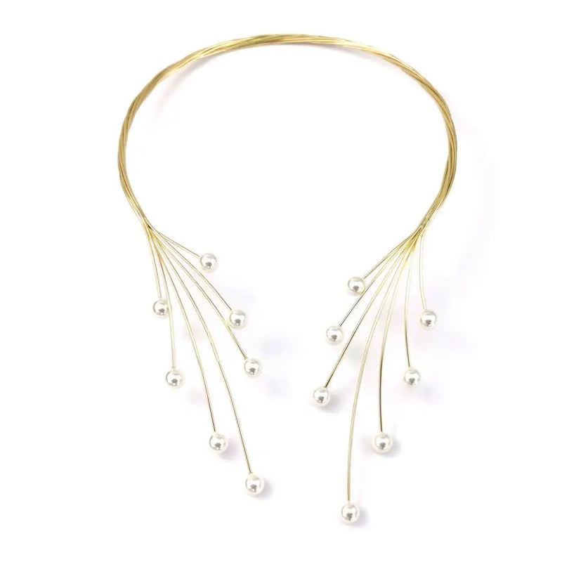 Copper Weave Torques Necklaces Women Pearl Statement Choker