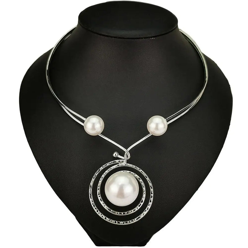 Indian Big Simulated Pearl Torques Necklaces Punk Statement