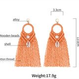 Bohemia Tassel Earrings With Shell Beads Fringed Dangle Statement Ethnic Jewelry