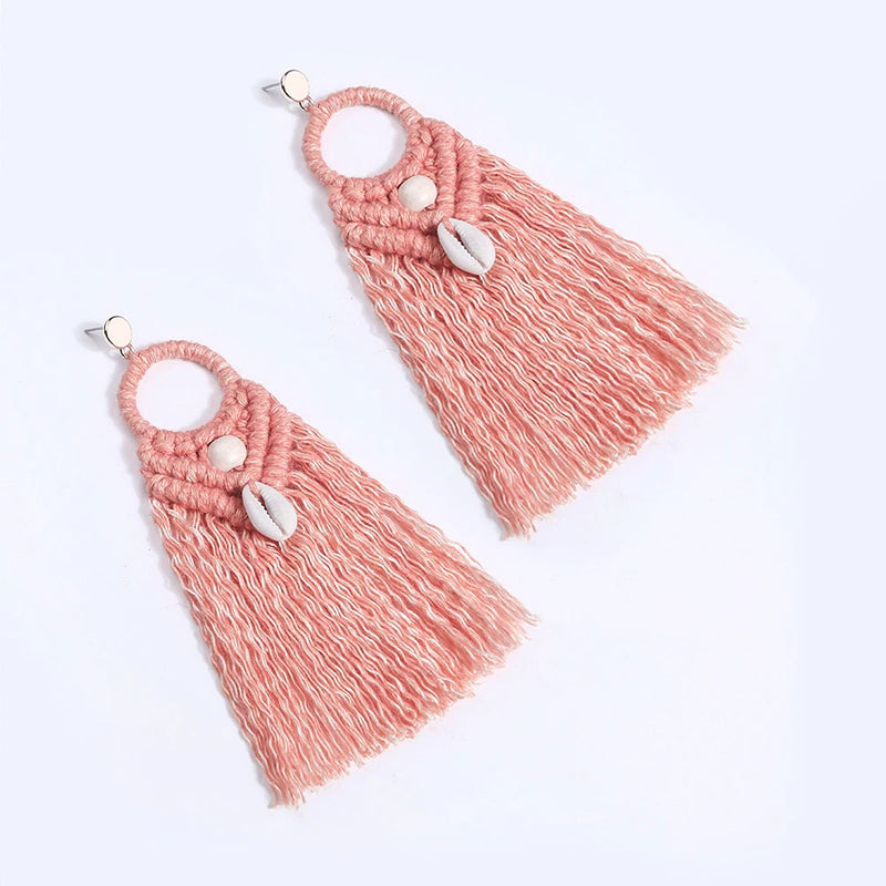 Bohemia Tassel Earrings With Shell Beads Fringed Dangle Statement Ethnic Jewelry