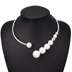 Metal Torques Pearl Choker Necklace For Women