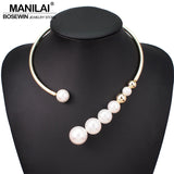 Metal Torques Pearl Choker Necklace For Women