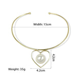Metal Torques Pearl Heart Collar Choker Necklace For Women