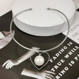 Metal Torques Pearl Heart Collar Choker Necklace For Women