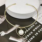 Metal Torques Pearl Heart Collar Choker Necklace For Women