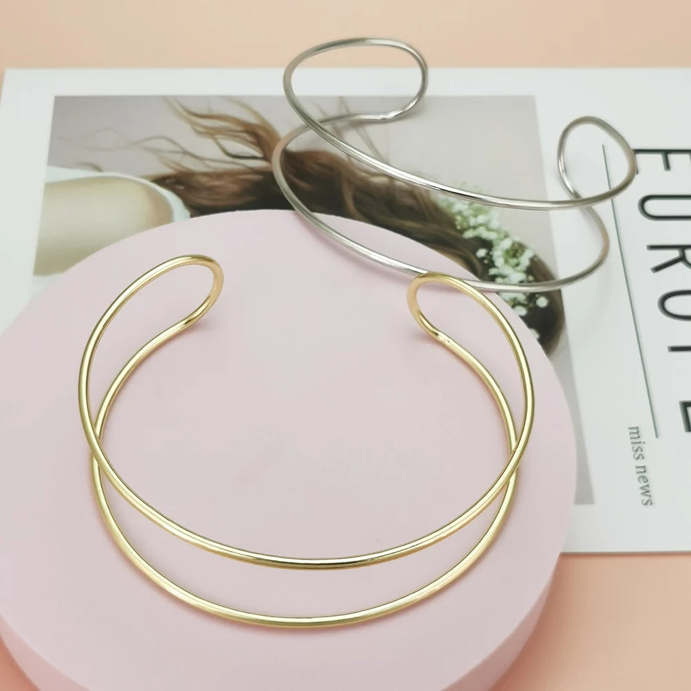 Metal Line Rigid Chocker Bib Neck Torques Choker Necklaces