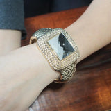 Geometric Alloy Statement Cuff Bracelet Square Glass Bangles Party Jewelry