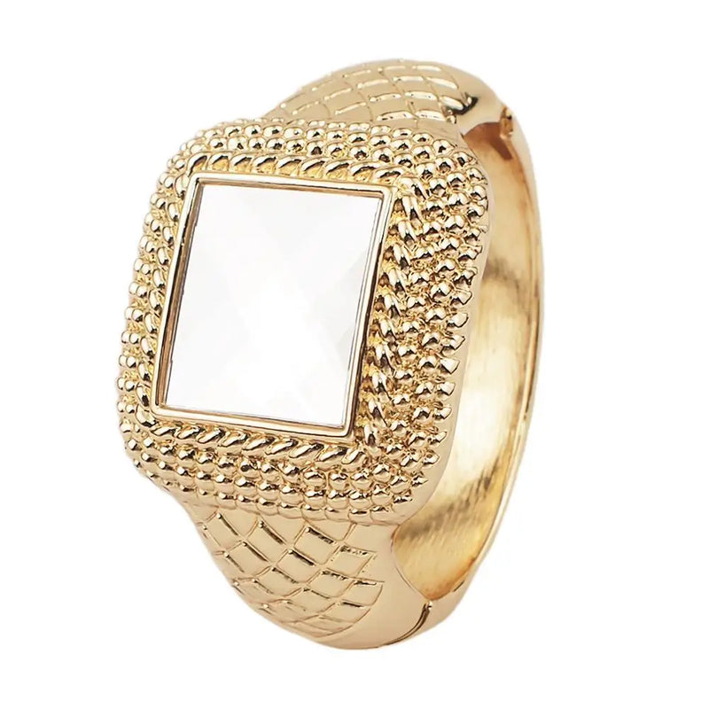 Geometric Alloy Statement Cuff Bracelet Square Glass Bangles Party Jewelry