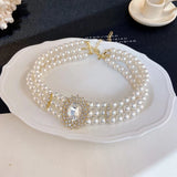 MASA Korea Multilayer Crystal Pearl Necklace for Women
