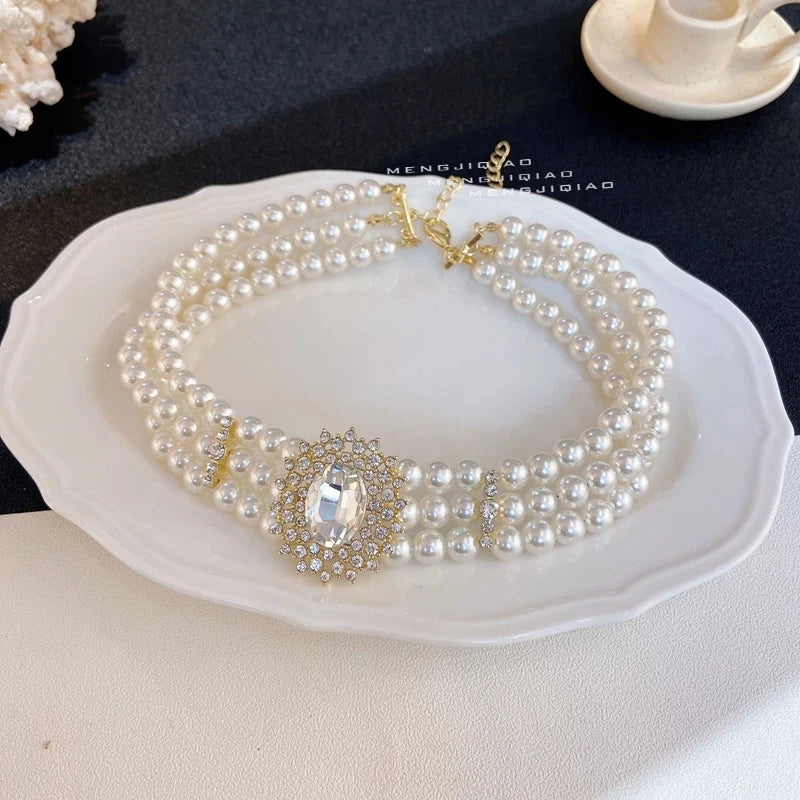 MASA Korea Multilayer Crystal Pearl Necklace for Women