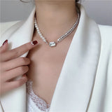 MASA Korea Rhinestone Pearl Choker Necklace for Women Girls