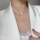MASA Korea Rhinestone Pearl Choker Necklace for Women Girls