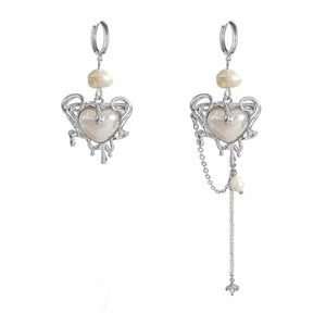 Heart Drop Earrings Natural Pearl Chain Dangle Earrings