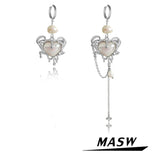 Heart Drop Earrings Natural Pearl Chain Dangle Earrings