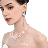 Heart Drop Earrings Natural Pearl Chain Dangle Earrings