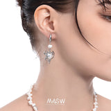 Heart Drop Earrings Natural Pearl Chain Dangle Earrings