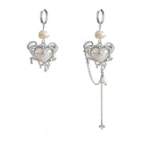 Heart Drop Earrings Natural Pearl Chain Dangle Earrings