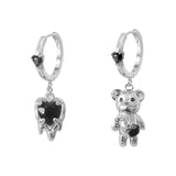 Bear Earrings High Brass Silver Plated Heart Earrings