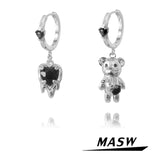 Bear Earrings High Brass Silver Plated Heart Earrings