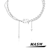 Modern Jewelry Star Pendant Necklace Brass Thick Chain Women Gift