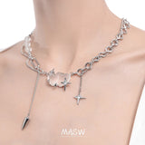 Modern Jewelry Star Pendant Necklace Brass Thick Chain Women Gift