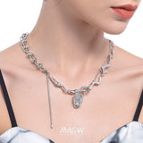 MASW Heart Pendant Necklace Jewelry Thick Silver Plated Knots Chain