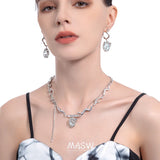 MASW Heart Pendant Necklace Jewelry Thick Silver Plated Knots Chain