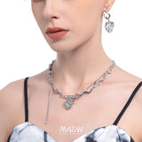 MASW Heart Pendant Necklace Jewelry Thick Silver Plated Knots Chain