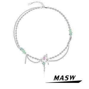 Hip-hop Versatile Choker Necklace Spring Green Beads Chain Necklace