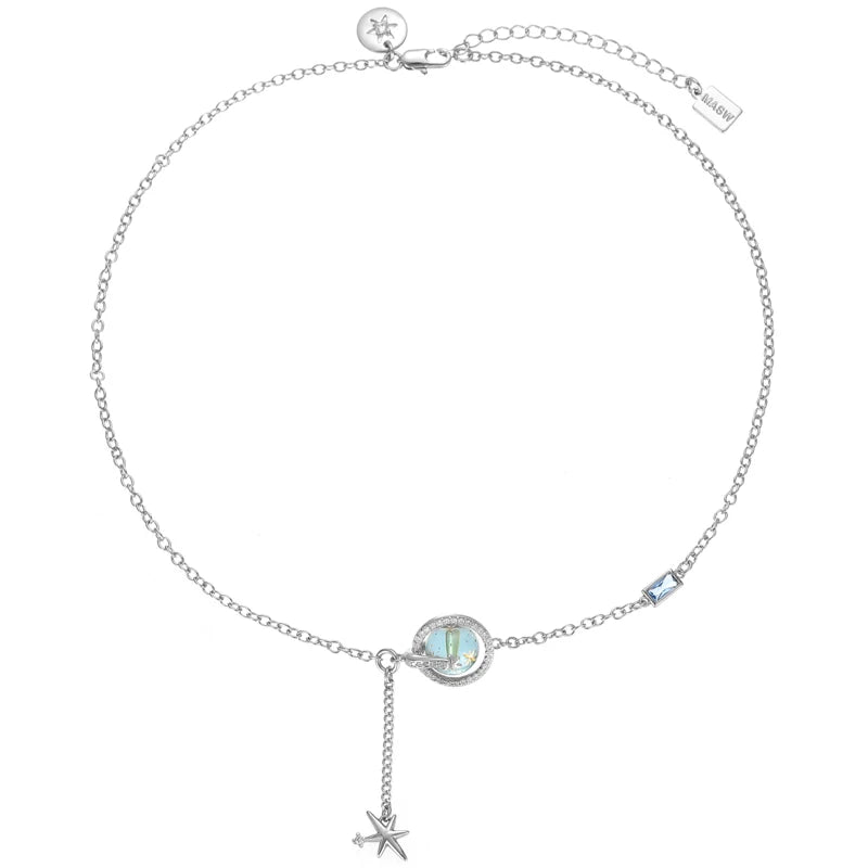 Delicate Chain Necklace with Bead Pendant, Geometric Design for Women