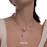 Delicate Chain Necklace with Bead Pendant, Geometric Design for Women