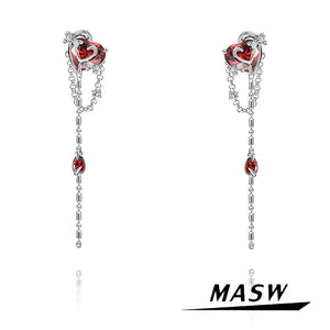 Red Zircon Dangle Earrings High Brass Jewelry for Women