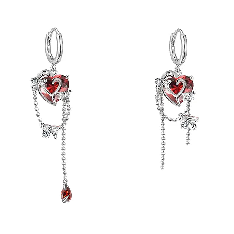 Red Zircon Earrings High Brass Heart Earrings For Women Gift