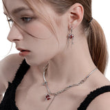Red Zircon Earrings High Brass Heart Earrings For Women Gift