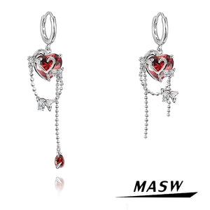 Red Zircon Earrings High Brass Heart Earrings For Women Gift