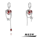 Red Zircon Earrings High Brass Heart Earrings For Women Gift