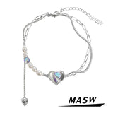 Sparkling Heart Bracelet High Brass Silver Chain Jewelry