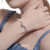 Sparkling Heart Bracelet High Brass Silver Chain Jewelry