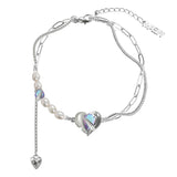 Sparkling Heart Bracelet High Brass Silver Chain Jewelry