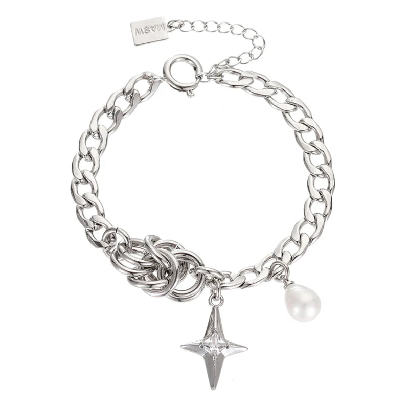 Zircon Star Bracelet Hot Punk Style Copper Metal Chain Women Jewelry
