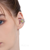 Green Zircon Flower Earclip Earrings Thick Silver Plated Chain Tassel Earcuff
