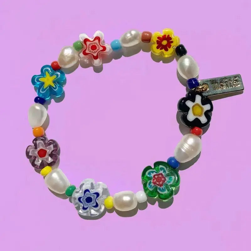 Hand-Beaded Glazed Pearl Contrast Bracelet for Women