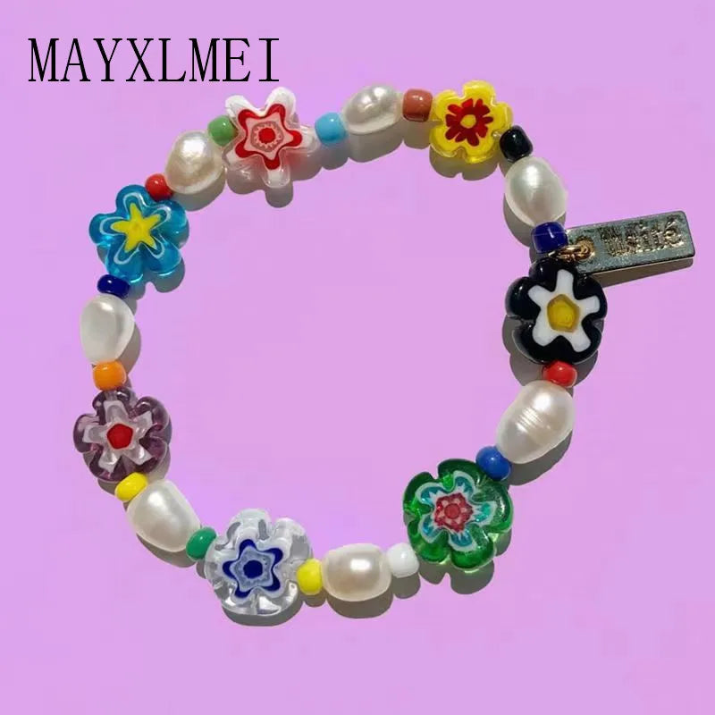 Hand-Beaded Glazed Pearl Contrast Bracelet for Women