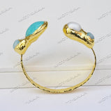 MCT?STAR Z11614 25mm Coin Aquamarine Pearl Gold-plating Bangle Bracelet
