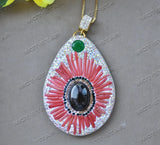 MCT?STAR Z12289 62mm All CZ Red Coral Agate Eye Pendant