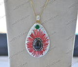 MCT?STAR Z12289 62mm All CZ Red Coral Agate Eye Pendant