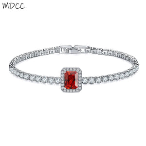 MDCC Women 3mm CZ Tennis Bracelet 6*8mm Rectangle Charm Wedding Party Jewelry