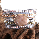 Boho Bracelet Vegan Cord Natural Stones Charm 5 Strands Wrap