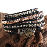 Boho Bracelet Vegan Cord Natural Stones Charm 5 Strands Wrap